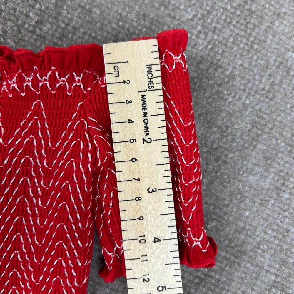 Cider Bikini Top Womens L Red Chevron Smocked‎ Stretch Ruffle Trim Off Shoulder